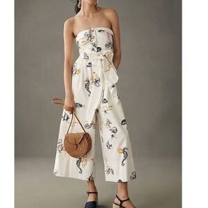 Anthropologie Maeve Strapless Buttondown Wide-Leg Jumpsuit Size 4 Sea Creatures